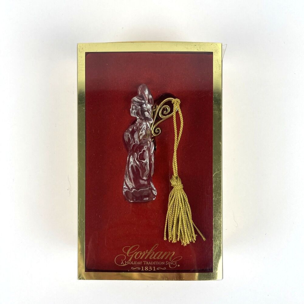 VTG Clear Carved Glass Angel Antique Gold wings Christmas Tree Ornament